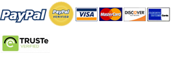 Paypal, Visa, Mastercard, Discover, TRUSTe