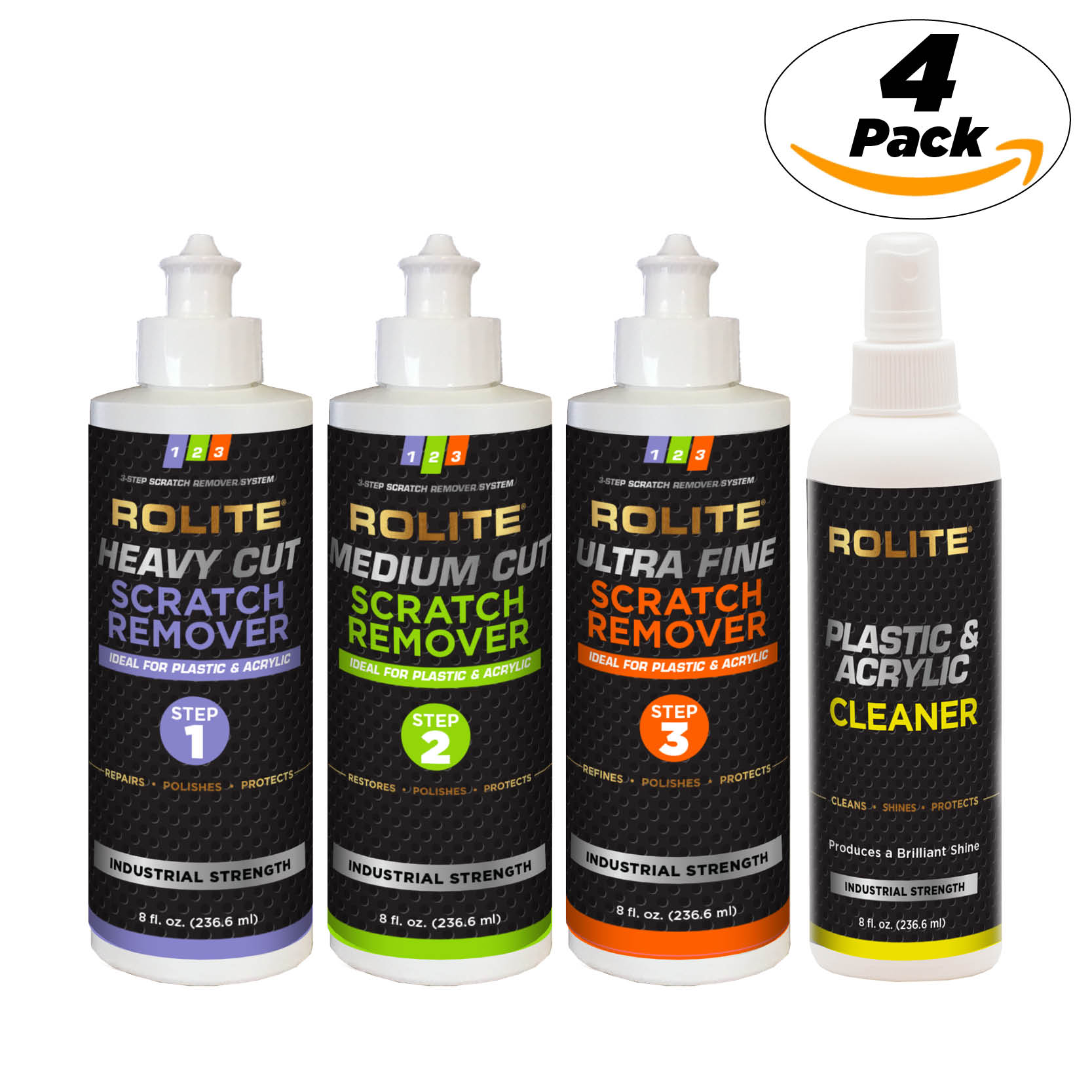 Rolite Scratch Remover 3 Step & Plastic & Acrylic Cleaner 8oz Bottle -  Combo Pack (4 pack) – Rolite Company
